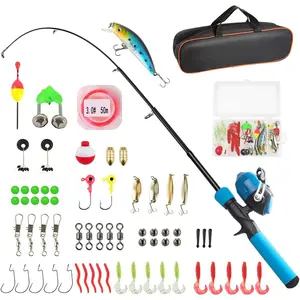 Kids Fishing Pole Kit, 59'' Telescopic Rod and Reel Beginner Combo with Spincast Reel,Tackle Box, Carrier Bag,Fishing Gear  Boys,Girls, Toddler,Youth