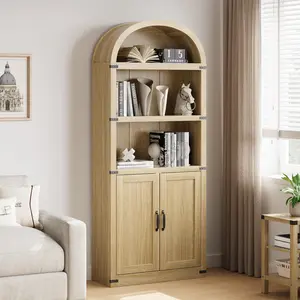 Garvee Arched Bookcase with Doors Tall  Bookshelf Farmhouse  Bookcase Cabinet with Shelves Wooden Bookshelves
