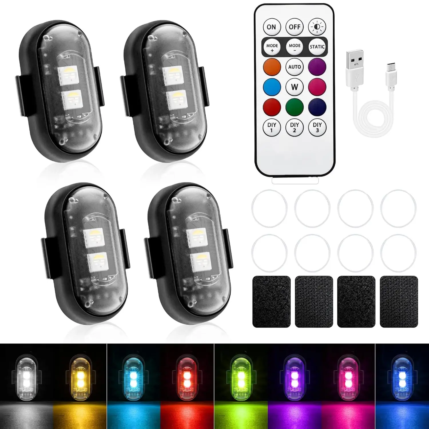 Remote Control LED Strobe Light - USB Rechargeable Waterproof Mini Beacon, Multi-Color Flashing Anti-Collision Marker Lamp for Motorcycle, Car, Night Safety Alert