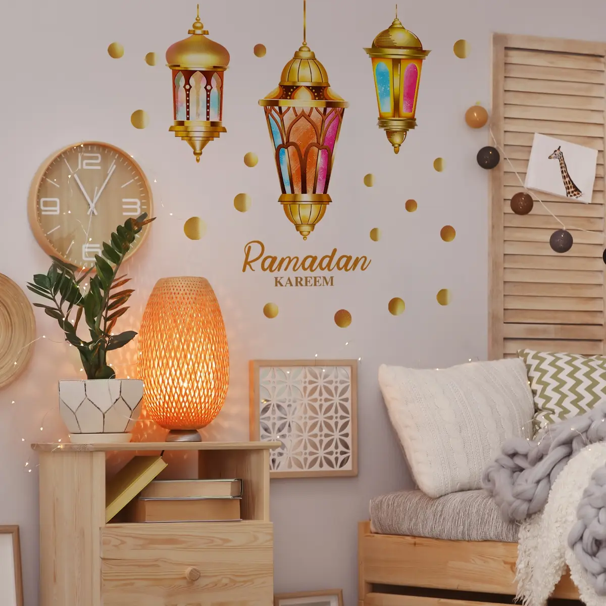 A self-adhesive Eid al-Fitr lantern wall sticker for bedroom, living room background wall and corridor decoration M14580-NL