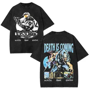 Retro Limited Vintage 90's Style Halo 2 Vintage T-Shirt Gift for Him Gift For Her Vintage Y2K Classic Menswear, Cotton Fabric Oversized Top Collar Casual Graphic