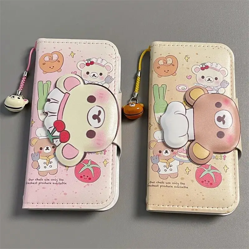 Rilakkuma Cute Cartoon Anime Leather Flip Cover for Apple 16Promax New Phone Case Gift Surrounding Chef Rilakkuma Model