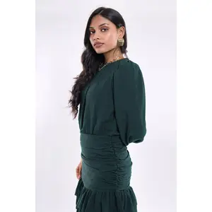Womenswear Long Sleeve Ruffle Dress in Green - Casual Hip Dress for Summer, Comfortable Fit, Basic Style