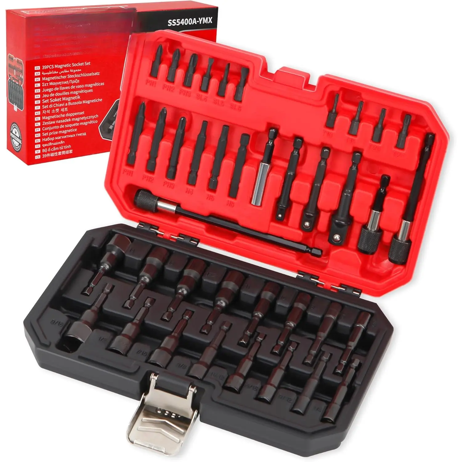 39 count  Nut Driver Set, Impact Driver Bit Set 1/4", Metric & SAE Nut Driver for Impact Drill, Socket Adapters, Drill Bit Extension,  Bit, with Storage Box