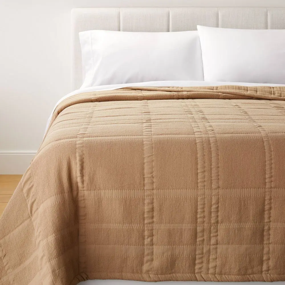 King+ Waffle Matelasse Quilt Camel - Threshold designed with Studio McGee: Cotton Fabric Midweight OEKO-TEX Certified