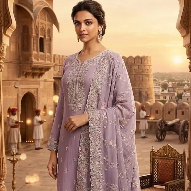 Pakistani Suit Long-Length 48 inch , 3 pieces - Designer Boutique Chic Gowns, Stone & Jaal Work, Fabric Dupatta, Longsleeves for Elegant Occasions Lady Wear