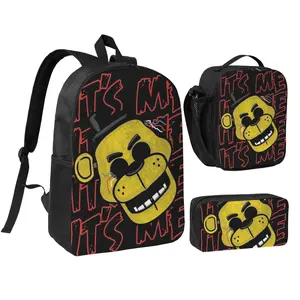 Outdoor Five nights at freddy's Print Mini Daypack Fashion Sports Freddy Bag Set with Insulated Lunch Container & Pencil Pouch 3pcs Fnaf Carry Bags for  Back to School Holiday Gift