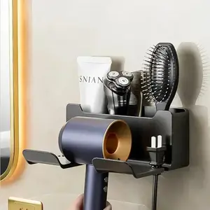 Blow Dryer Holder Rack, Bathroom Wall-Mounted Storage Organizer, Space-Saving Design, Easy Installation & Removal, Hair Dryer Holder