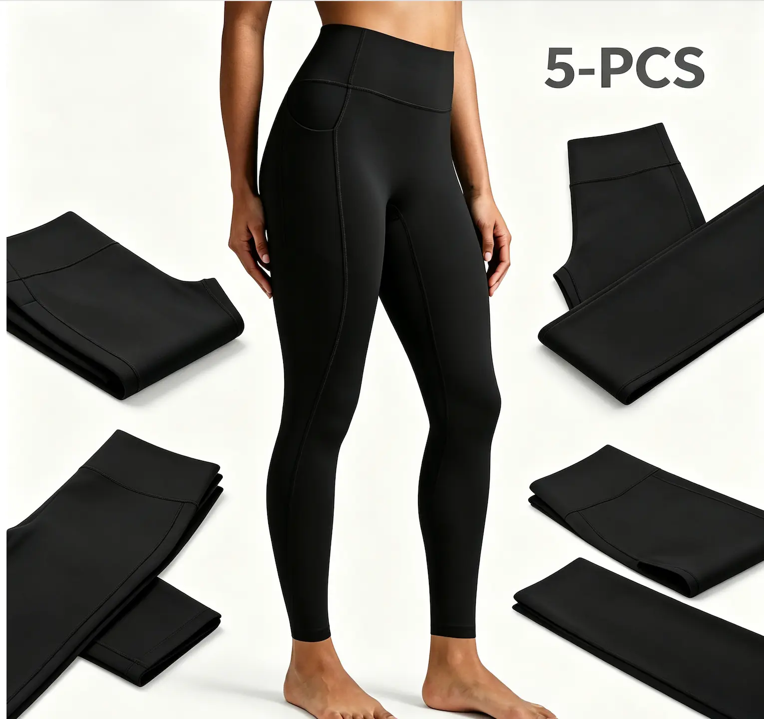[5-PCS] Colorfulkoala Women's High Waisted No Front Seam Workout Leggings w/Pockets 25"/28"