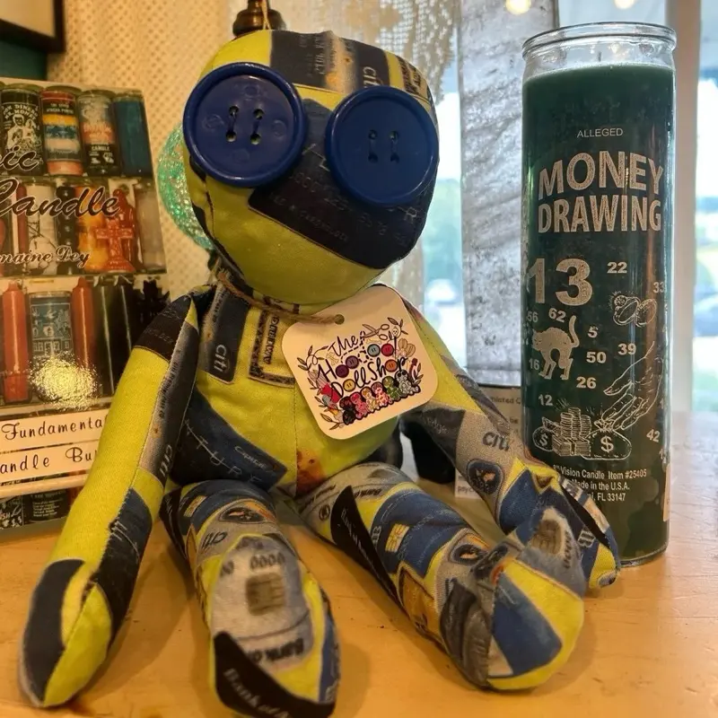 The Credit Hoodoo Doll with Money Drawing Candle for Wealth and Prosperity