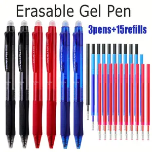 18pcs/set 0.5mm Erasable Gel Neutral Pen with Replacement Refill,  Easy To Erase Errors, Comfortable Grip, Stationery for The Beginning of School Season, Fine Writing Tool, Smooth Writing Pens (3pens+15refills)