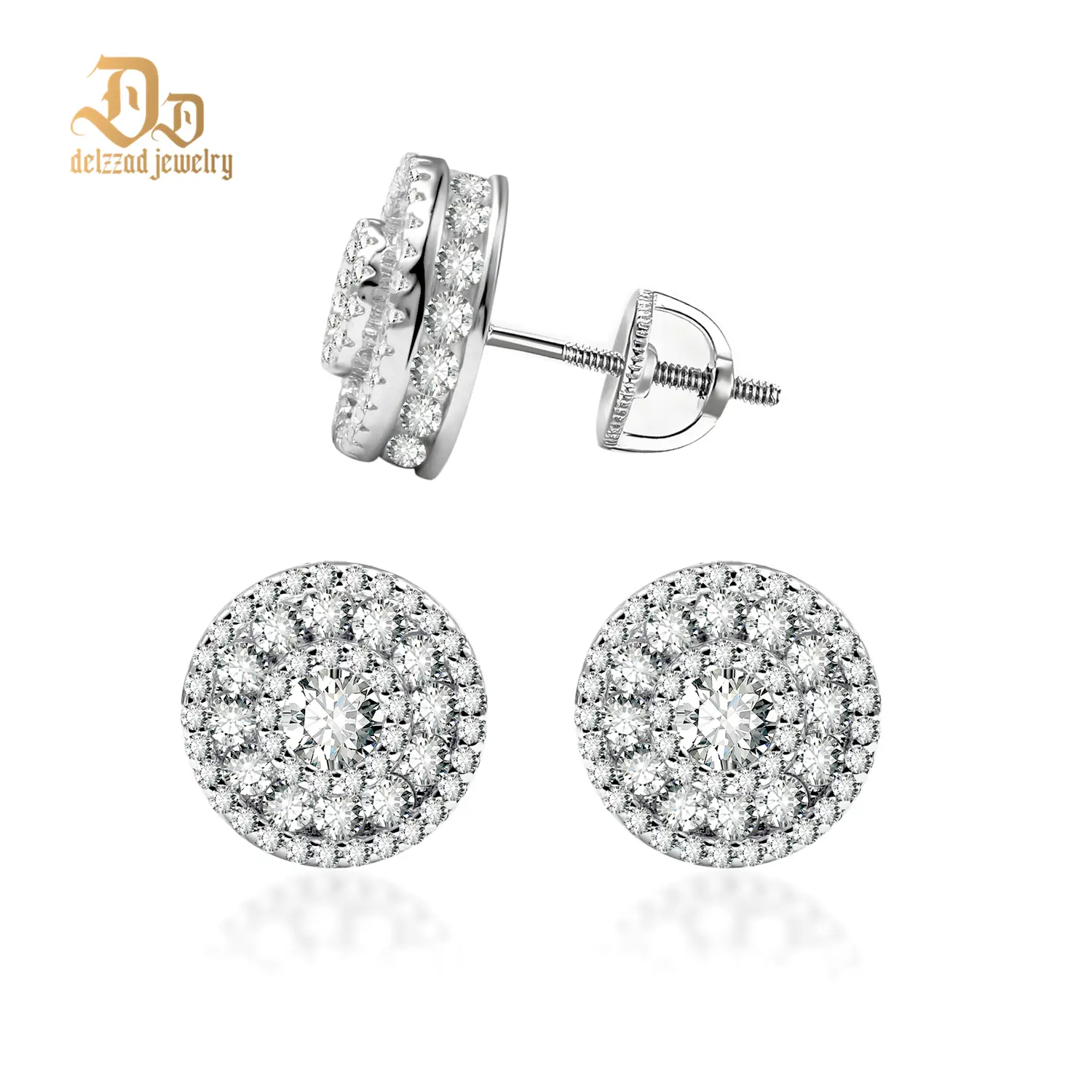 Delzzad Hip Hop Bling Out Circular Lab-Created Moissanite Stud Earring S925 Sterling Silver Moissanite Jewelry Perfect Birthday Mother’s Day Gift for