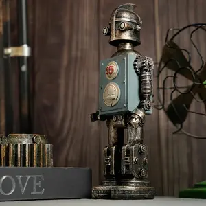No Power Required Rustic American Vintage Robot Resin Statue for Indoor & Outdoor Home Decor, Movie Themed, Living Room, TV Stand, Bar Cabinet, Window Display