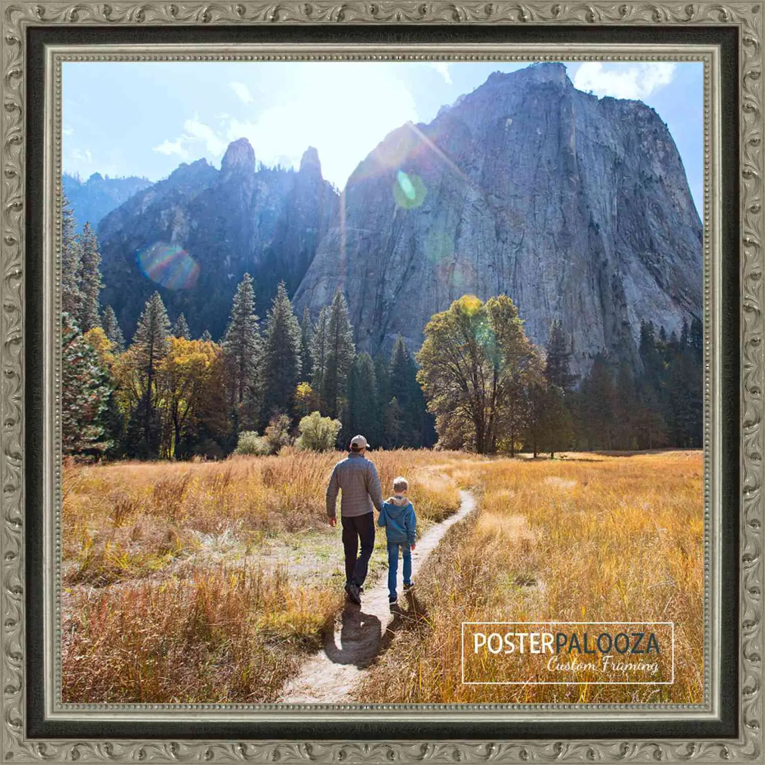 12x12 Sculpted Silver Picture Frame - UV Acrylic, Foam Board Backing, Hanging Hardware