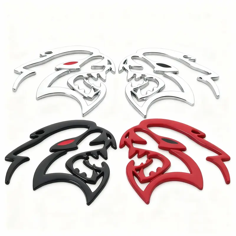 Hugexpen 2pcs Metal Car Logo for SRT Models with Red Eyes Durable Stylish Auto Emblem Alloy Material