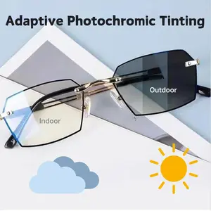 【2026】100-400 Photochromic Anti-Blue Light Reading Glasses Stylish Unisex Progressive Eyewear Clear Daily Lightweight UV Protection