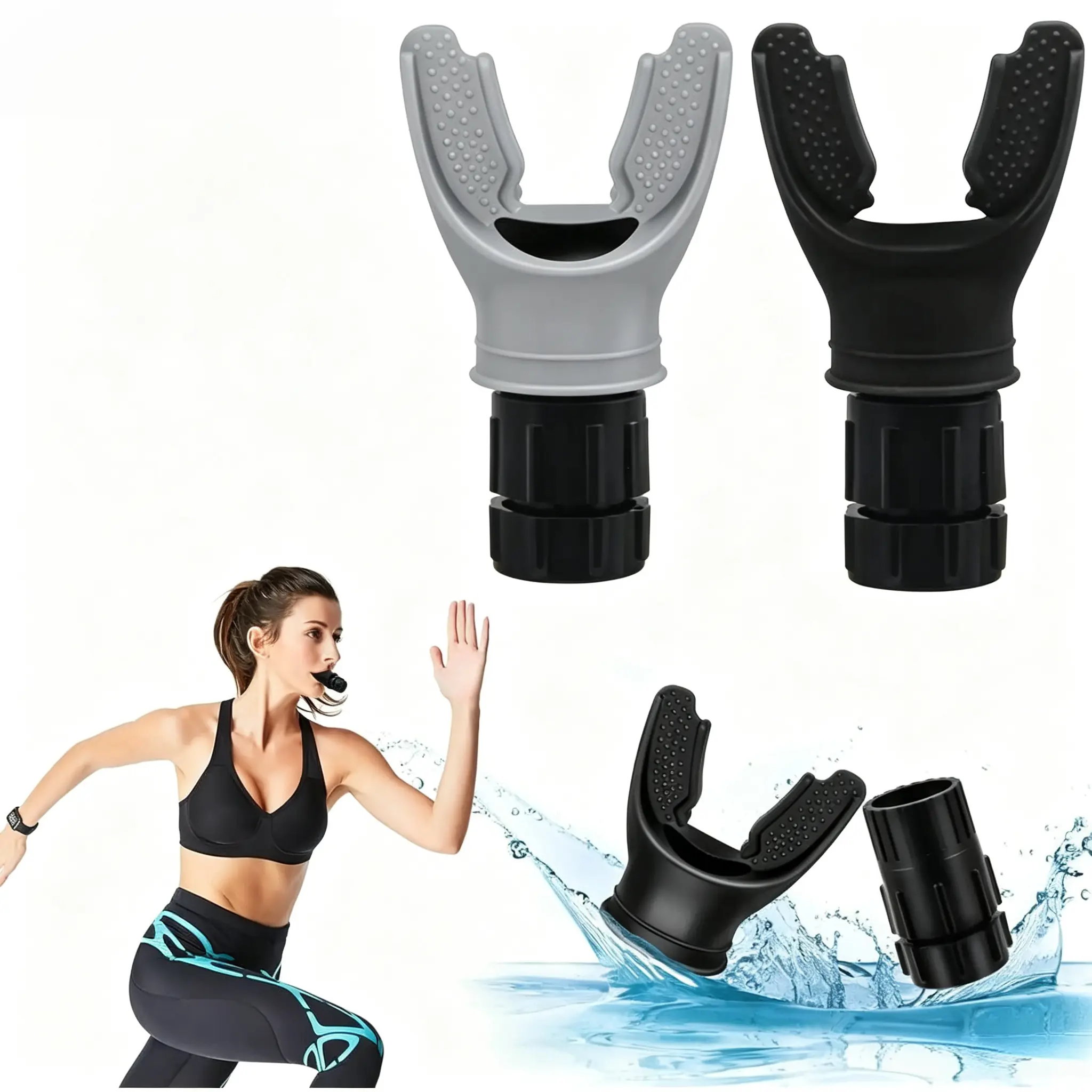 Unisex 2-Piece Lung Exerciser Breathing Trainer - Sports & Outdoor Agility Training Equipment, Adjustable Load, Compact Pocket Size, Rotary Dial, Silicone&ABS Mouthpiece, Portable Gear for Running, Hiking