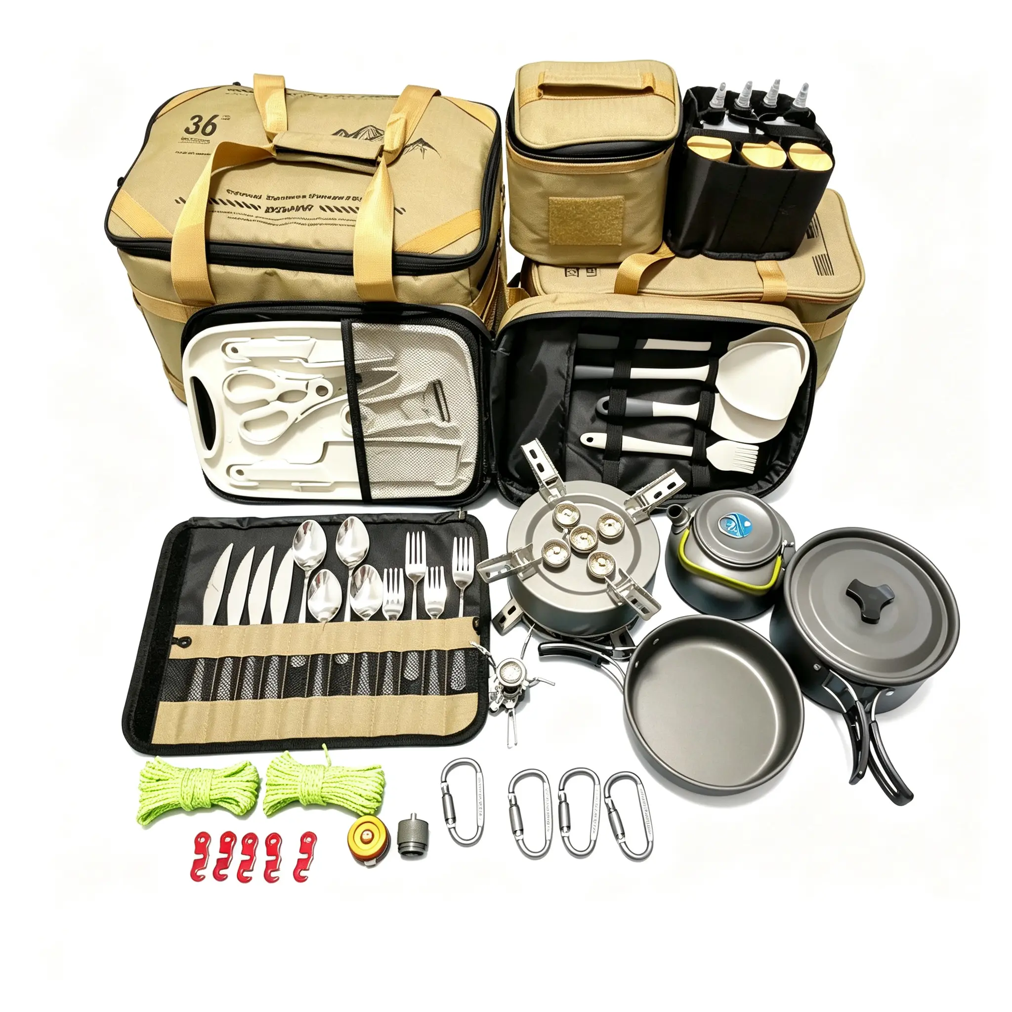 All-in-1 Outdoor Camping Cookware Kit - Storage Bags, Gas Stove, Pots, Utensils, Tent Accessories for Camping & Hiking Camp Kitchen Use
