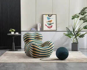 Barrel Chair with Ottoman, Mordern Comfy Stripe Chair for Living Room Small Size for Kids Furniture Sofa