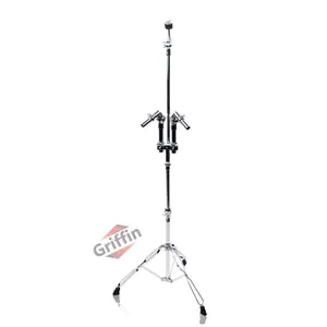 Double Tom Drum Stand with Cymbal Arm by GRIFFIN | Drummers Percussion Set Hardware with Dual Drum Mounts | Medium Duty Tom Holder with Double Braced Tripod Legs | Accommodates All Standard Cymbals