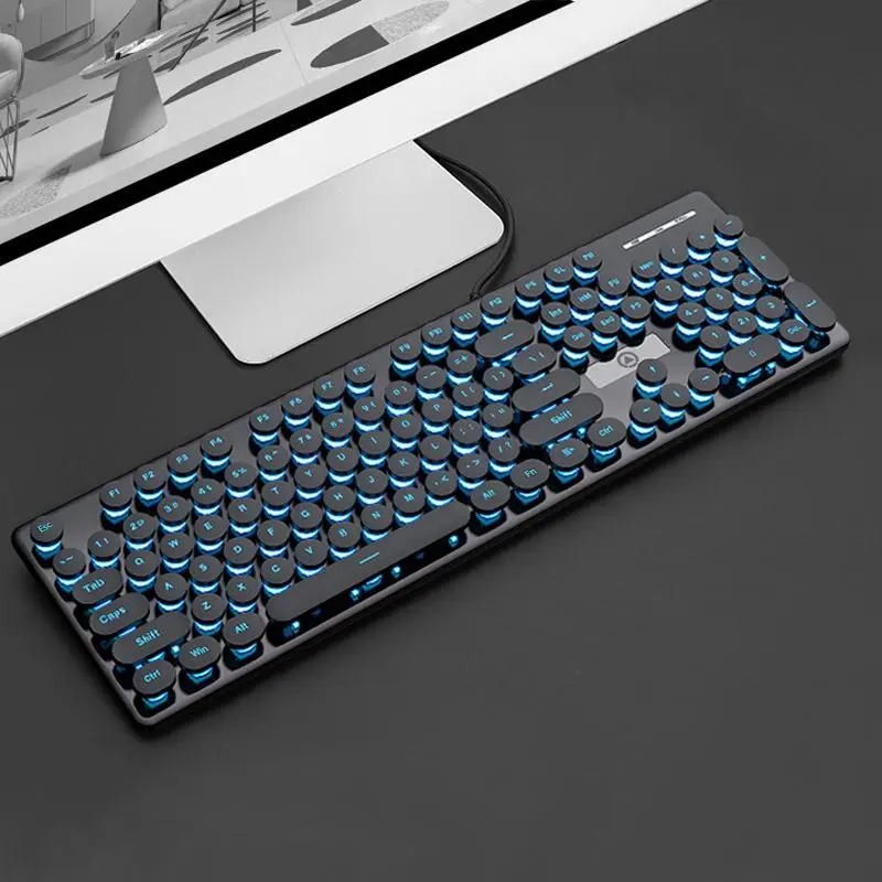 Round Keys Keyboard with Blue Backlight, Backlit Keyboard, Wired Gaming Keyboard, Ergonomic Keyboard for Office & Home Use, Round Keycaps, Pc Accessories Gaming, Office Accessories