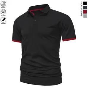 Men’s summer shirt: breathable, quick-drying polo shirt for business casual wear; stylish short sleeves; men’s summer casual short-sleeve collared shirt; regular fit with slight stretch; solid color collar; button details.