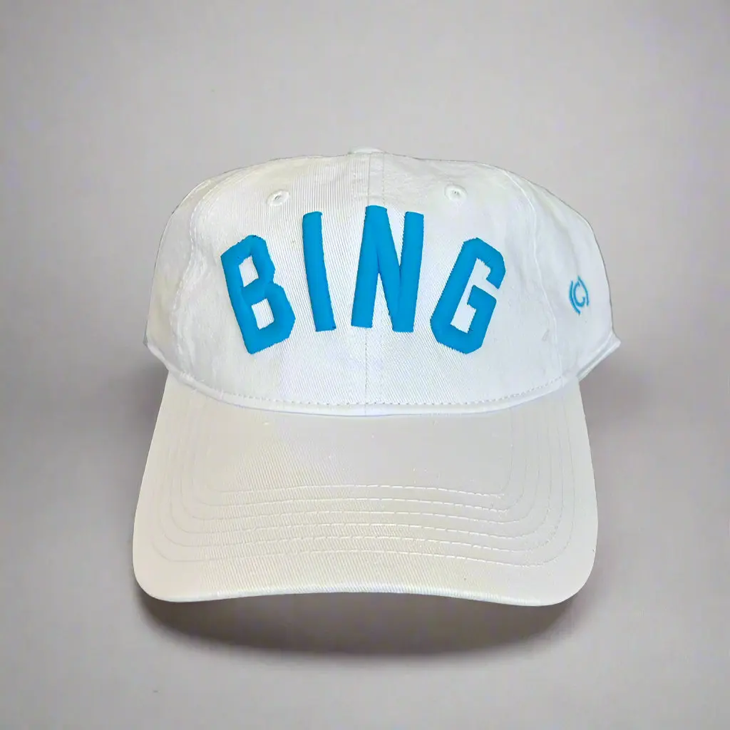 BING White Hat w/Neon Blue Curved Embroidery