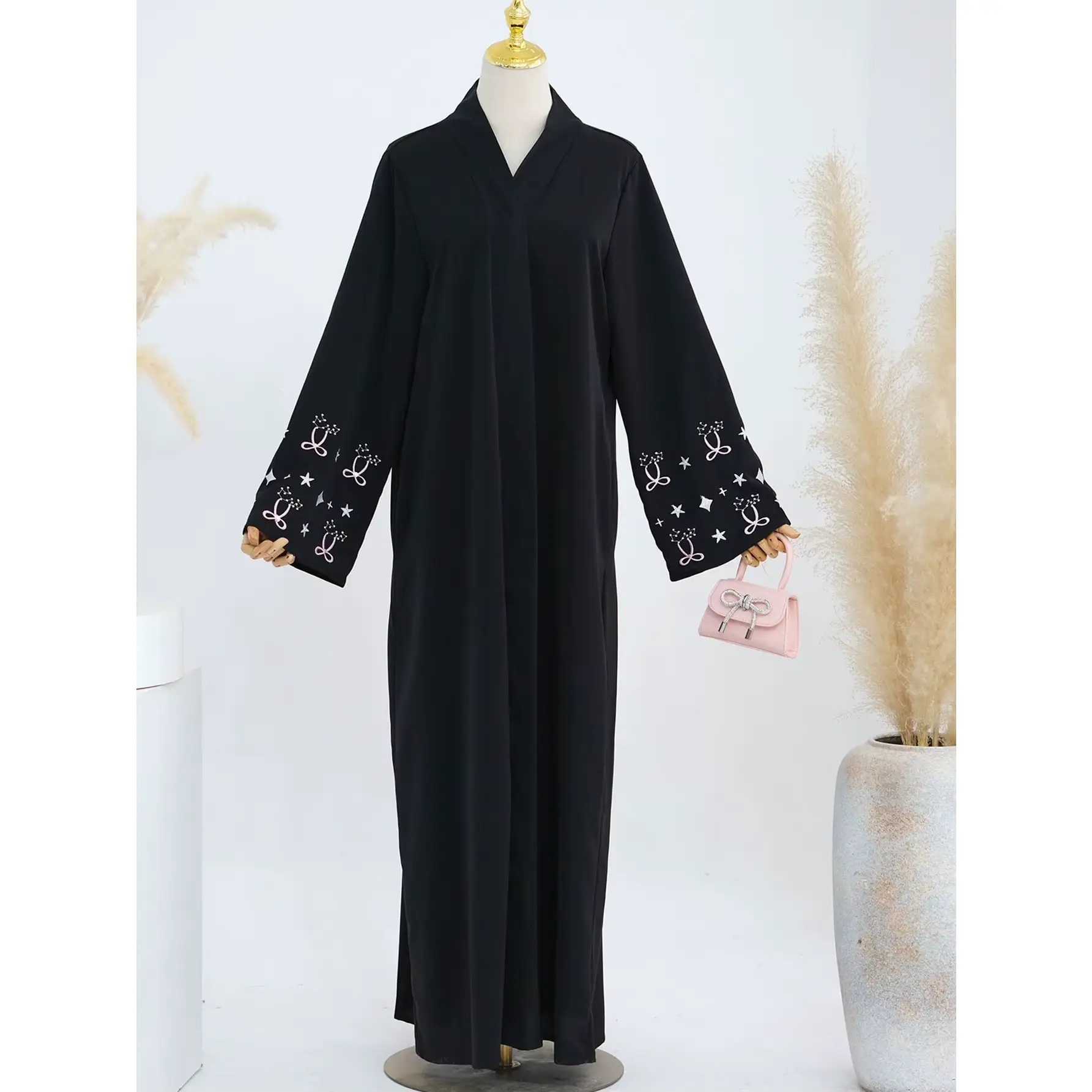 2025 Bow Pearl Abaya Muslim Abaya Dress for Women Embroidery Cardigan Jalabiya Eid Ramadan Robe Morocco Dubai Abayas Kaftan Islamic Outfit Star Arab O