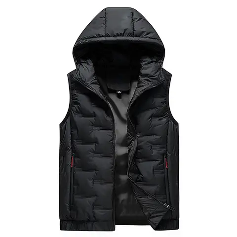 Men's Black Quilted Vest with Hood - Warm Winter Layering Piece for Outdoor Activities & Fashionable Styling