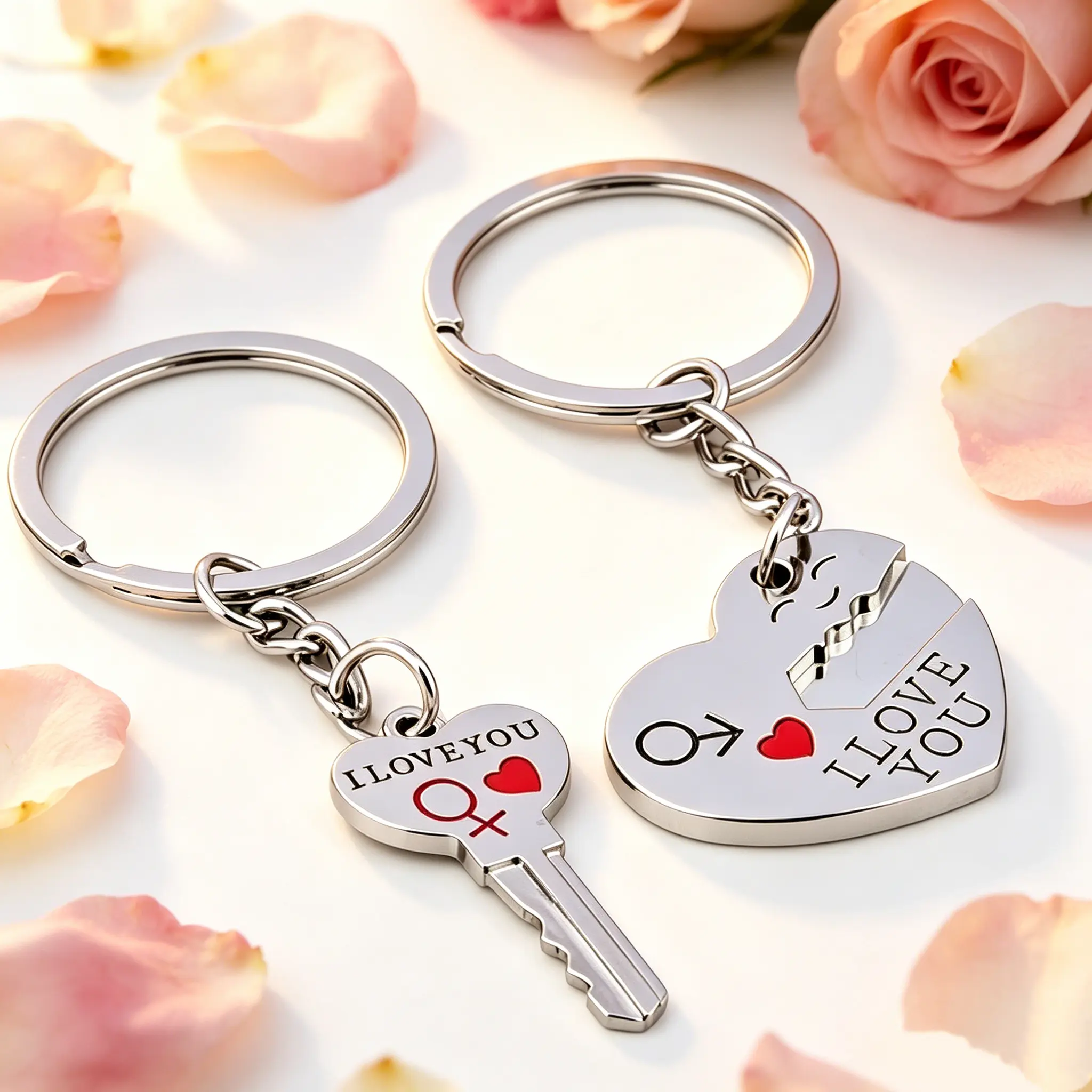 Romantic 2pc Heart Keychain Set for Couples – Men Women Anniversary, 520 Gift, Matching Lovers Jewelry
