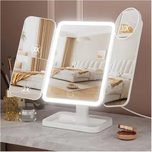 Lighted Makeup Mirror with 75 LEDs, Mirror with 1X/2X/3X/10X Magnification, 3 Color Modes & Dimming, Folding Mirror for Travel Desk, Gifts for & Girls