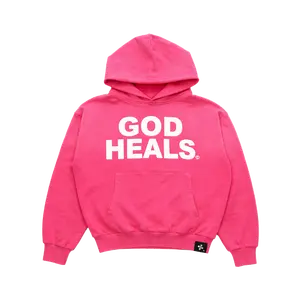 'GOD HEALS' Weighted Hoodie - 100% Cotton 800 GSM Fabric Baggy Fit True to Size Custom Woven Tags Menswear