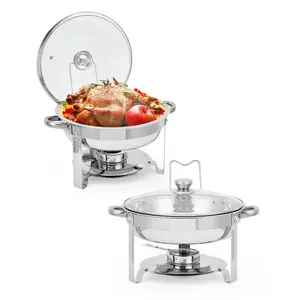 2/4/6-Pack 5QT Stainless Steel Chafing Dish Buffet Set - Food Warmer with Glass Lids, Holders & Drip Trays for Catering Weddings Parties