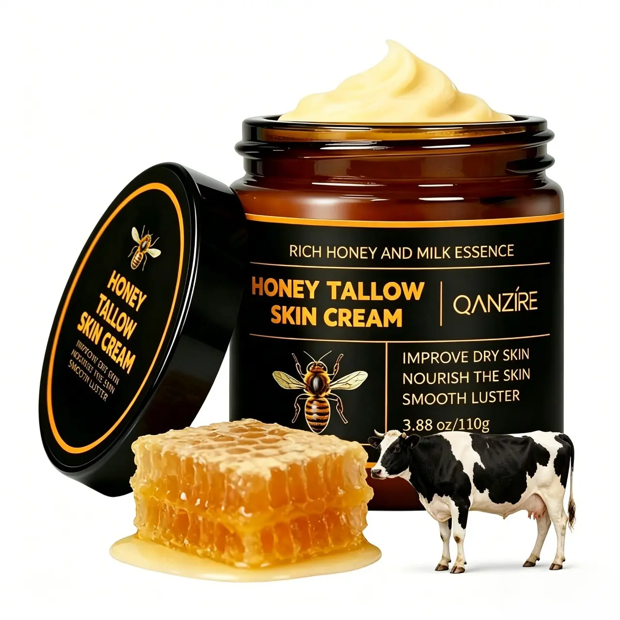 Grass-Fed Beef Tallow Honey Moisturizer Cream - Beef Tallow for Skin, Combination Skin Support, Deep Nourishment, Repair & Hydration for Daily Care