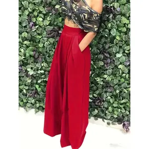 ElegantHigh-WaistSolidRedPolyesterCulotteswithPockets,WovenFabric-95%Polyester,5%Spandex-VersatileAll-SeasonWide-LegPantsforWomen-PerfectforCasual&FormalOccasions-IdealGiftforFashionableWomenWomenswearBottom
