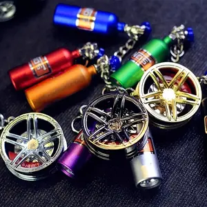 Car Part Keychain Parking Key Pendant Gift for Car Enthusiasts, Fashionable Automotive Theme Collection, Wheel Rim Brake Pad Nitrogen Bottle Design
