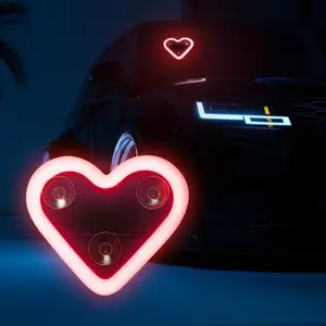 Solar Heart-Shaped LED C-Pillar Light for car decor, Car Decorative Light, solar powered neon sign with light sensor, waterproof easy-install wireless interior accessory