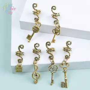 Vintage Key & Treble Clef Hair Beads Set Retro Gold Spiral Hair Cuffs for Braids Dreadlocks Boho Hairstyles Perfect for Festivals Cosplay & Daily Edgy Style Must-Have for Music Lovers and Trendsetters