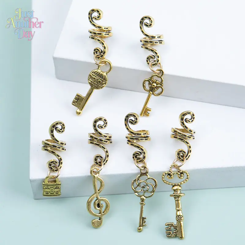 Vintage Key & Treble Clef Hair Beads Set Retro Gold Spiral Hair Cuffs for Braids Dreadlocks Boho Hairstyles Perfect for Festivals Cosplay & Daily Edgy Style Must-Have for Music Lovers and Trendsetters