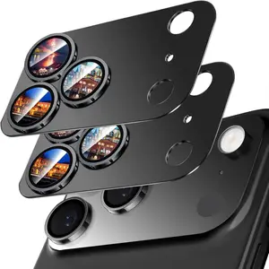 2 Pack Camera Lens Protector for iPhone 17 Pro Accessories, Metal Aluminum Alloy Tempered Glass Camera Protector, [Military Grade Shatterproof] [Case Friendly]-Black Protective Protection