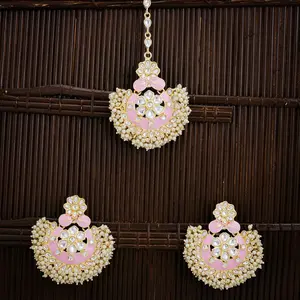 Marquise Kundan Jhumki Earring With Maang Tikka