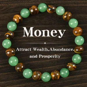 1pc Arpurraina Money Charm Bracelet, set with green aventurine and tiger's eye stones - Blue Friendship Bracelet, recommended today, personalized amulet bracelet, inspirational gift, fashionable contrasting color beaded crystal bracelet.