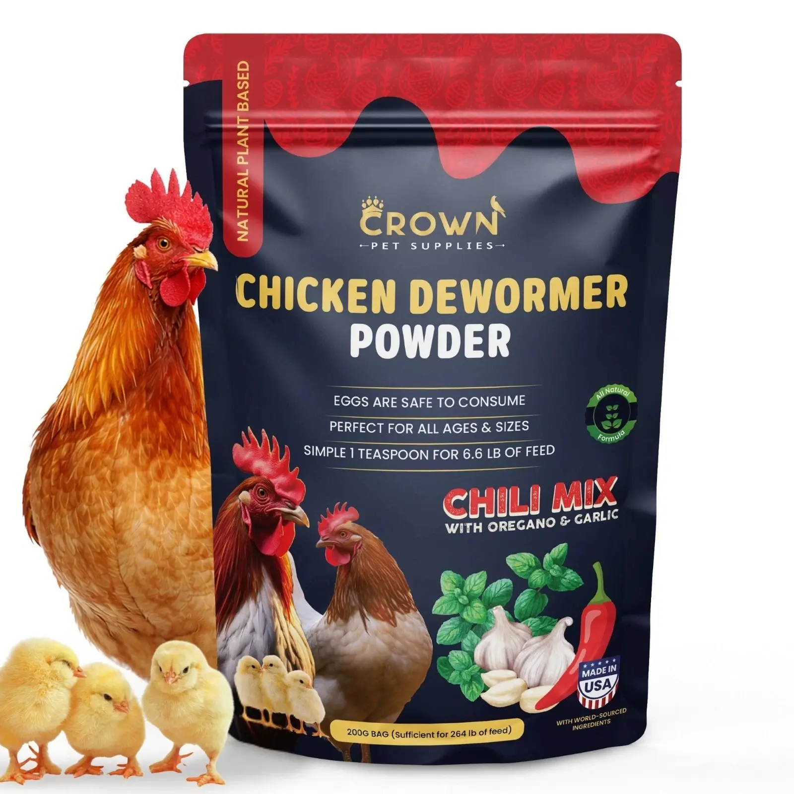 Chicken Poultry Dewormer Powder All Natural Plant Based Duck Birds 200g Bag