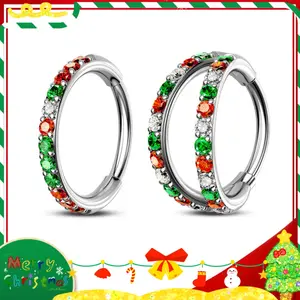 Oufer Christmas 20G/18G AAAAA+ Grade CZ Hinged Segment Nostril Nose Ear Cartilage Piercing Hoop Ring 316L Stainless Steel 5mm-12mm Vintage Body Jewelry with 11 Clear CZ Stones for Nose Conch Helix Lobe Tragus Piercings
