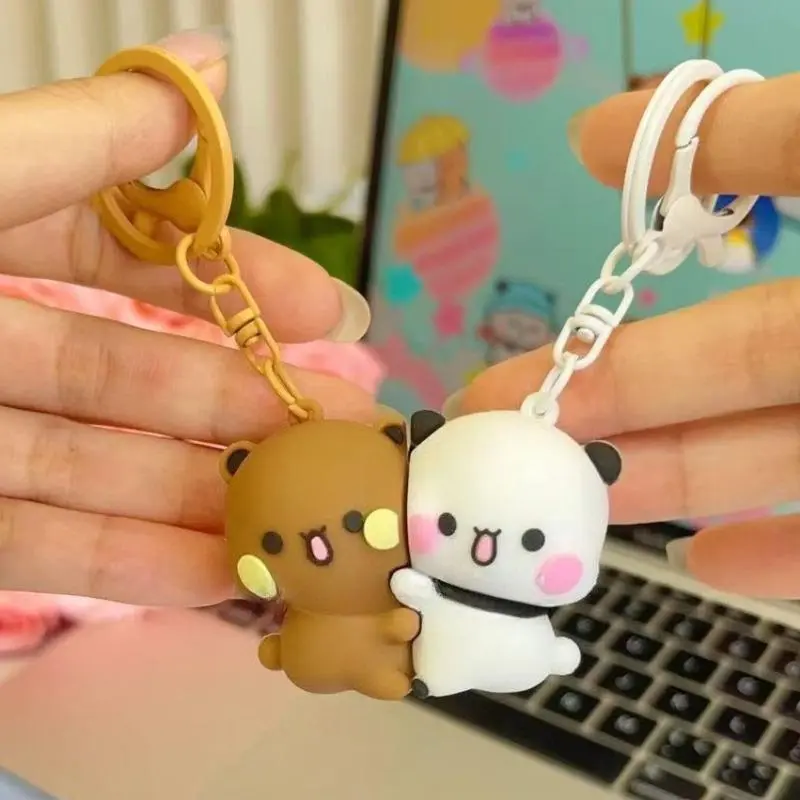Kawaii Bubu & Yier Magnetic Hug Keychain - Cartoon Panda Bubu & Dudu Polyester Pendant, Small Cute Aesthetic Keychain Accessory for Backpacks, Everyday Gift Toy (Toys & Hobbies DIY Felt Crafts)