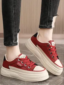 Women's Fashionable Lace Up Front Platform Sneakers, Casual Comfortable Breathable Sports Shoes, Female All-match Round Toe Chunky Sneakers for Daily Life