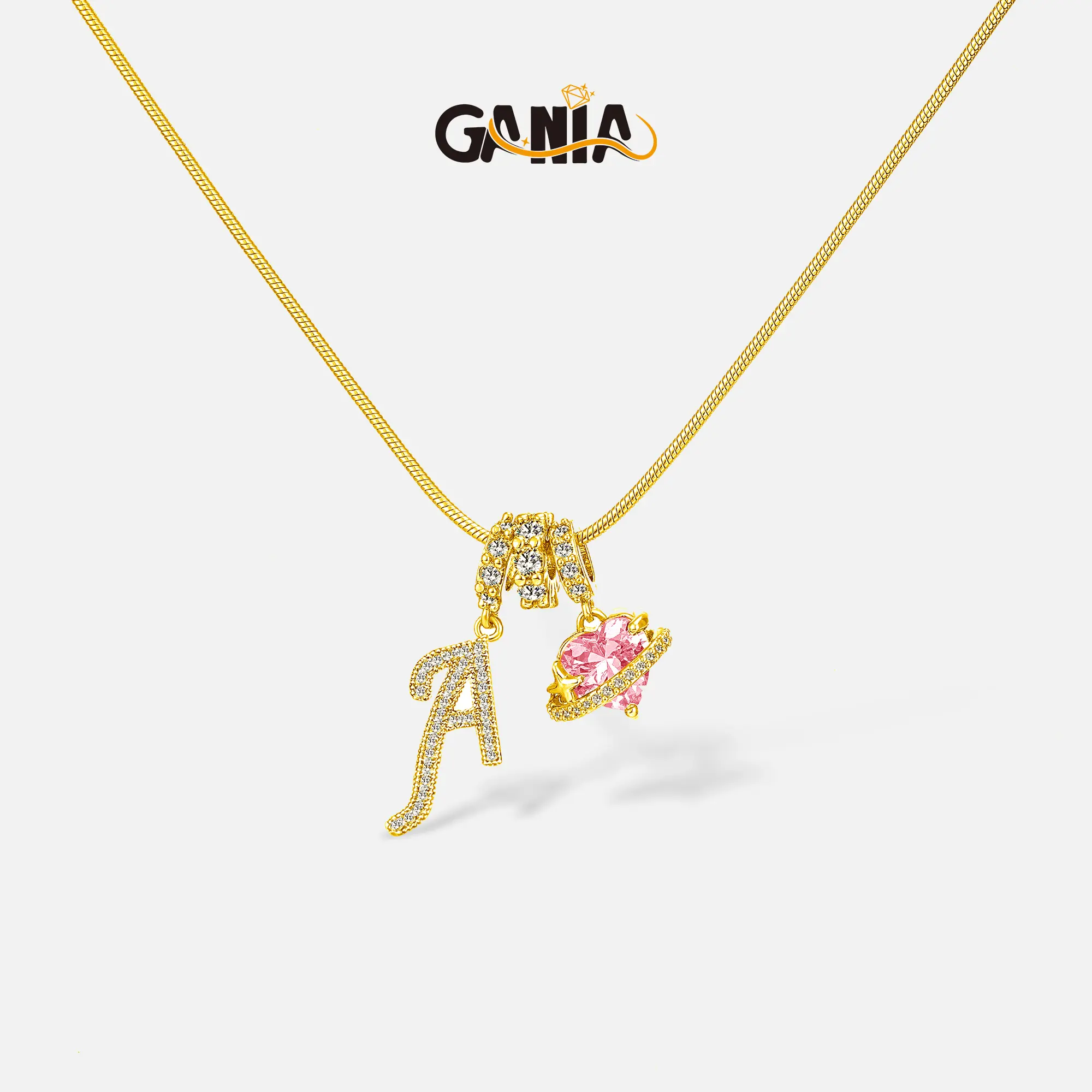 GANIA Shimmering silver tone 26-letter pendant necklace with pink decorations, a fashionable Valentine's Day gift, birthday gift, excellent choice for ladies