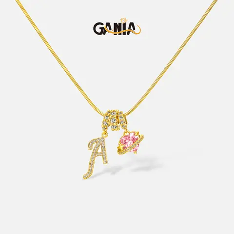 GANIA Shimmering silver tone 26-letter pendant necklace with pink decorations, a fashionable Valentine's Day gift, birthday gift, excellent choice for ladies