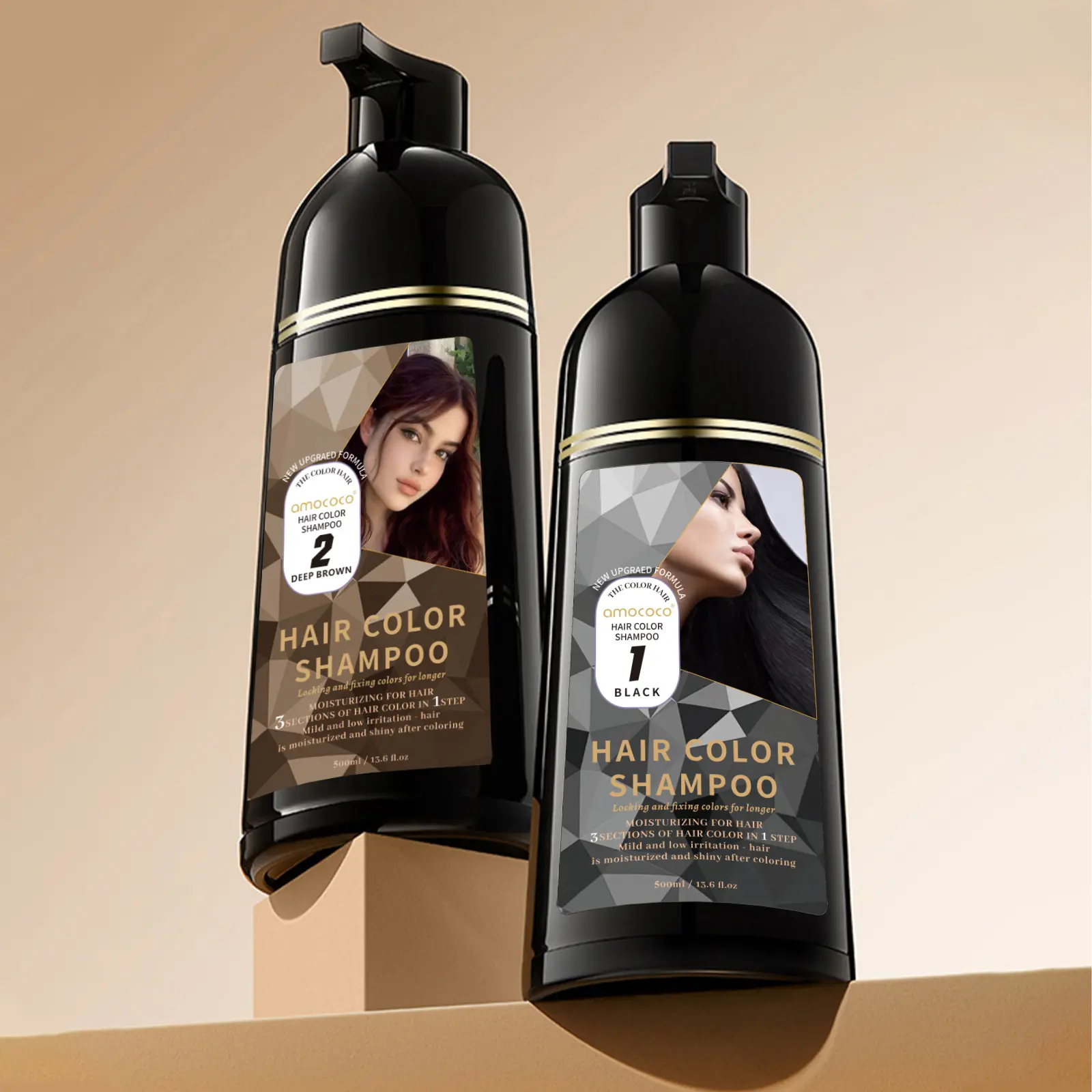 Amococo-Hair dye Shampoo,Quick hair dye,hair care,Fruity aroma-Black & Brown-3-In-1 Color–Plant extracts-Long Lasting–Haircare Oil Fragrance Cleansing