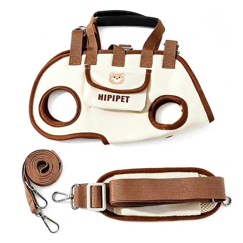 HIPIPET Pet Crossbody Carrier Bag with Bear Pocket, Leash & Adjustable Strap - Breathable Handheld Sling Tote for Small Dogs, Cats, Puppies & Kittens for Outdoor Walking
